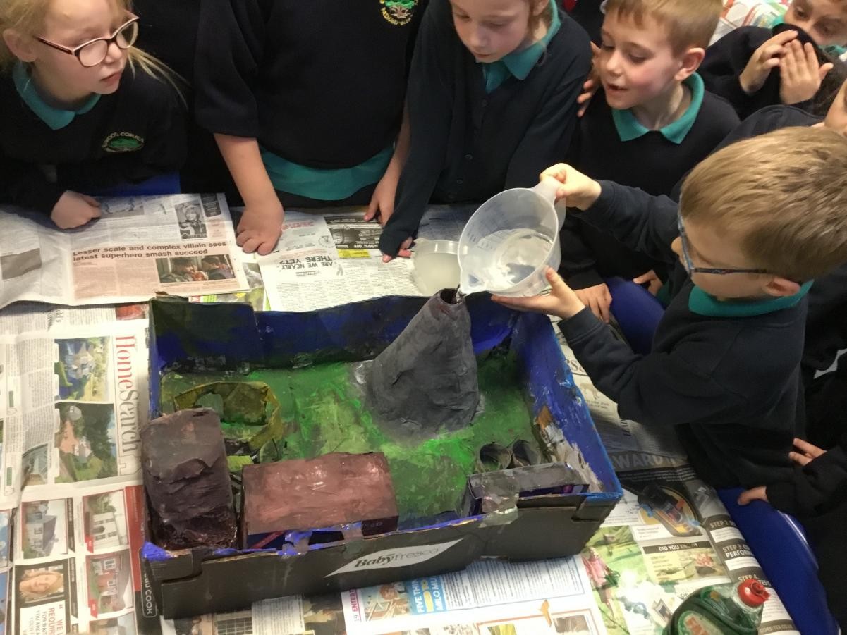 Beech class used bicarbonate of soda and vinegar to erupt their model volcanoes.