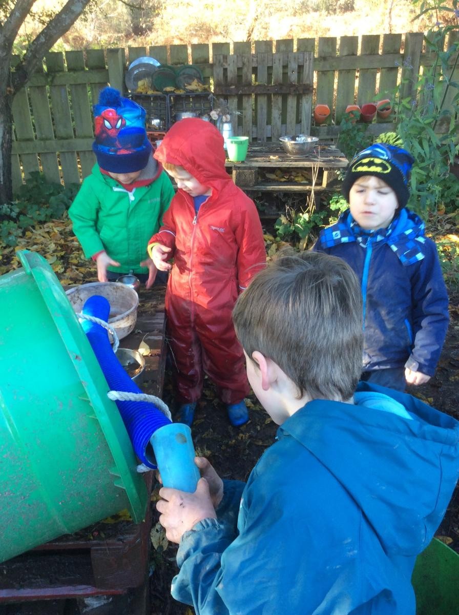 Pouring water down the guttering.