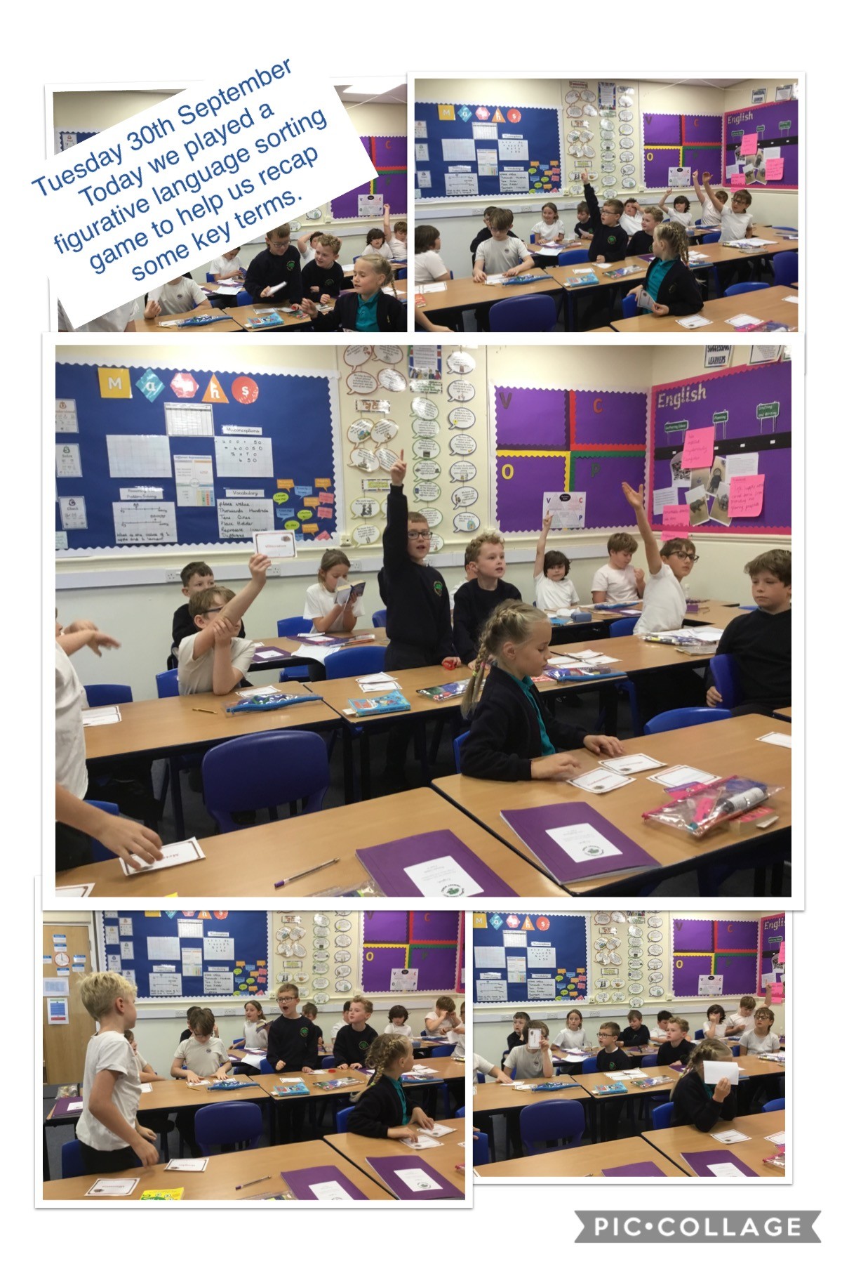 The children played a matching game to identify the features of figurative language.