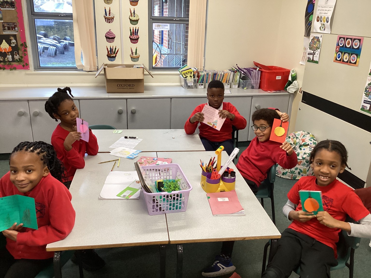 Children in Y3 opening their cards