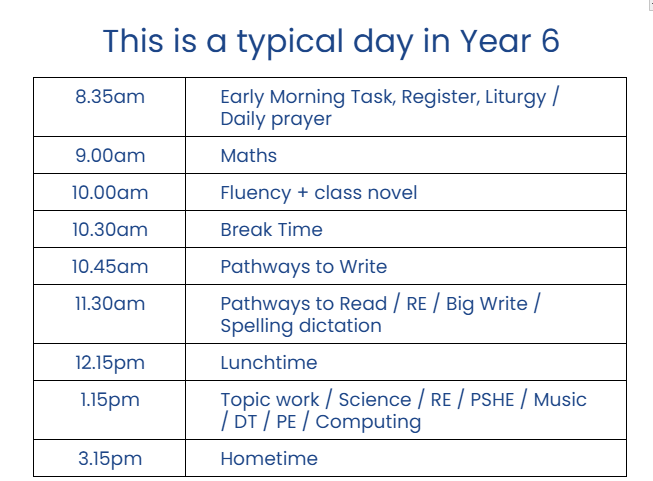 y6 timetable