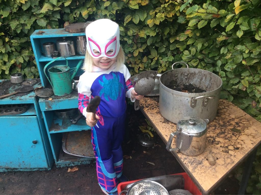 Making mud soup on Superhero Day!