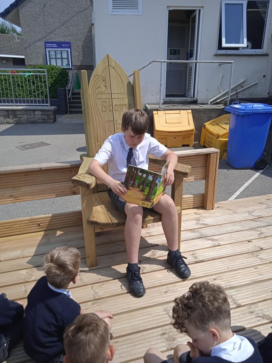 Our reading chairs in our outside reading area which is called Awenva (Cornish for 'Place of Imagination')