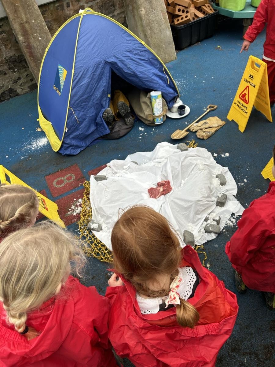 A Talk Through Writing approach 'Hook' lesson. The children discovered an Artic explorer in the outdoor area!