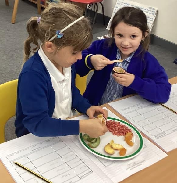Trenoweth learning about their senses, taste testing different fruits and vegetables