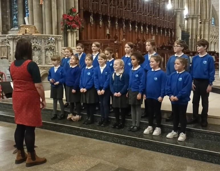The school choir taking part at ChoirFest in Truro cathedral.