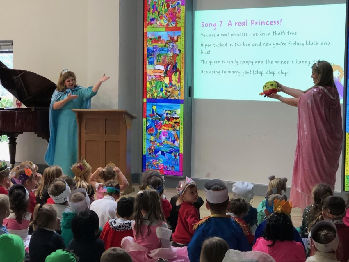 Key Stage One at an interactive performance of The Princess and the Pea with Cornwall Music Trust.