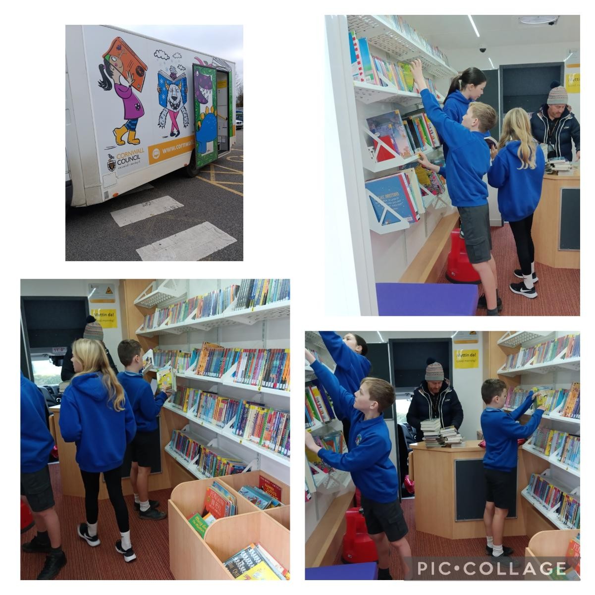 Choosing new books for our school from the Library Van