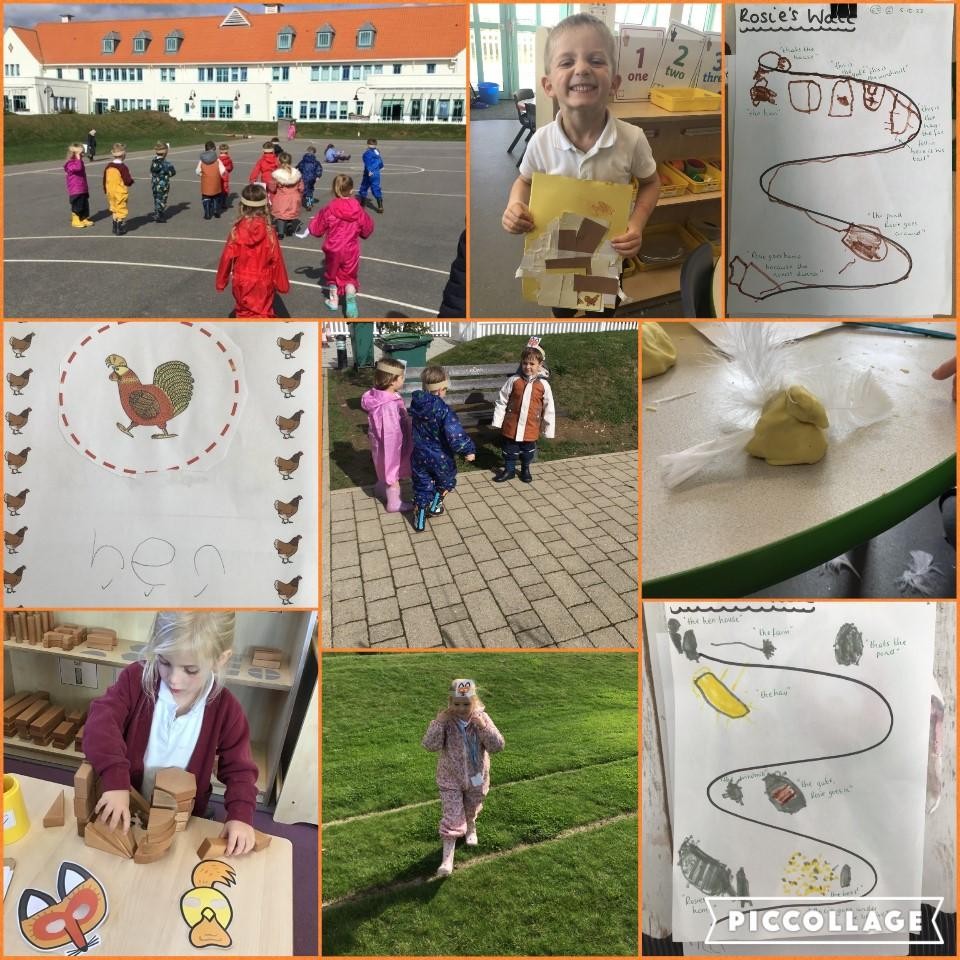 Pupils in the Early Years exploring the story 'Rosie's Walk' by Pat Hutchins. They practically explored the story and made their own story maps.