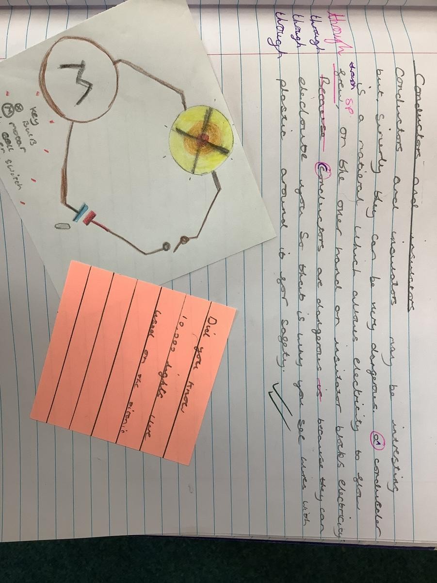 Trevithick class have been applying their knowledge on electricity and circuits in Science within their explanation text writing in English.