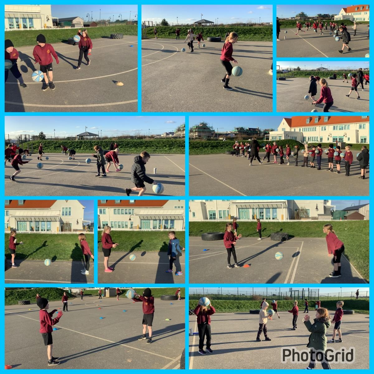 Enjoying basketball in PE
