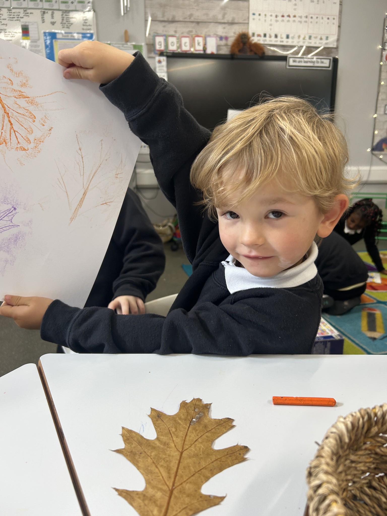 Printing by crayon rubbing