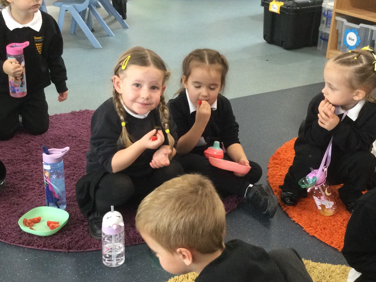 Trying new foods and talking about it with our friends.