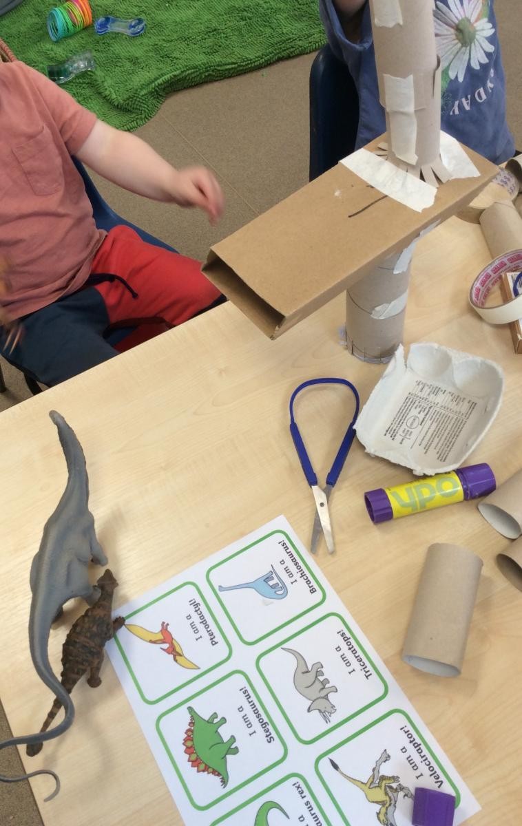 Making dinosaurs using recycled materials