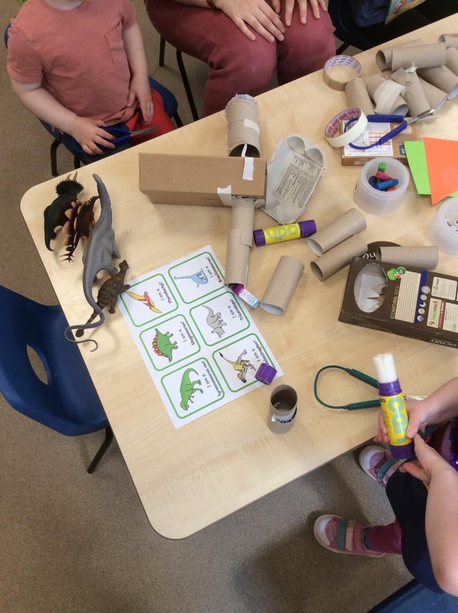 Making dinosaurs using recycled materials