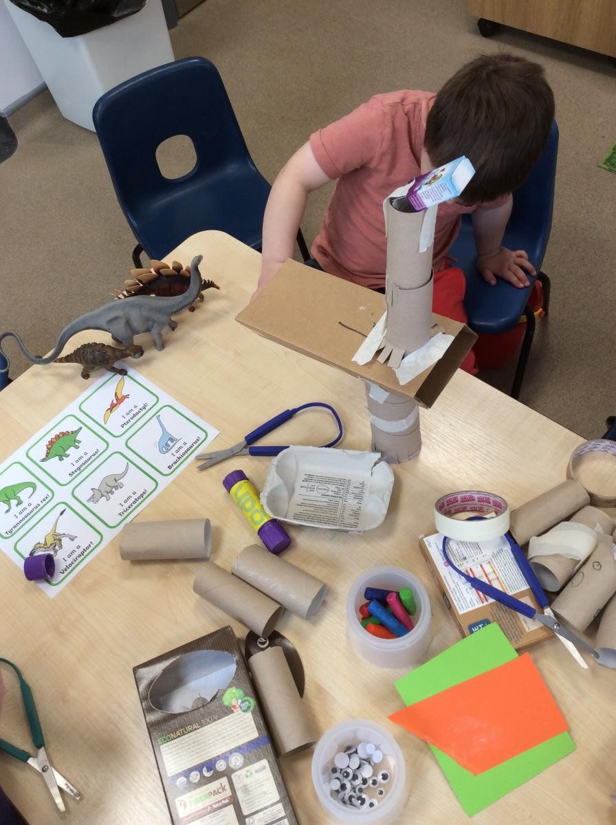 Making dinosaurs using recycled materials