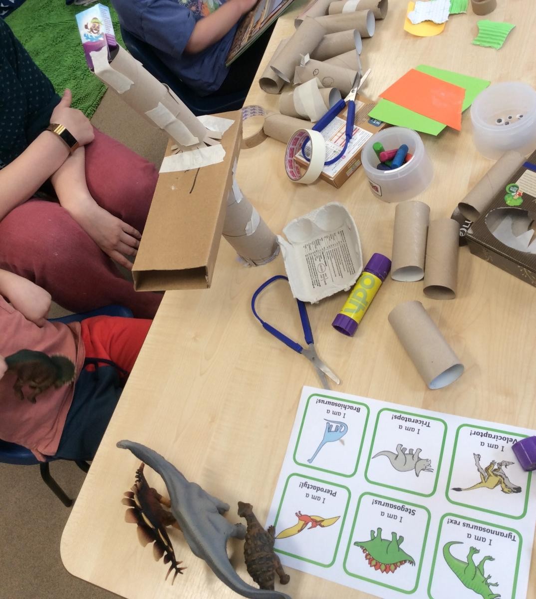 Making dinosaurs using recycled materials