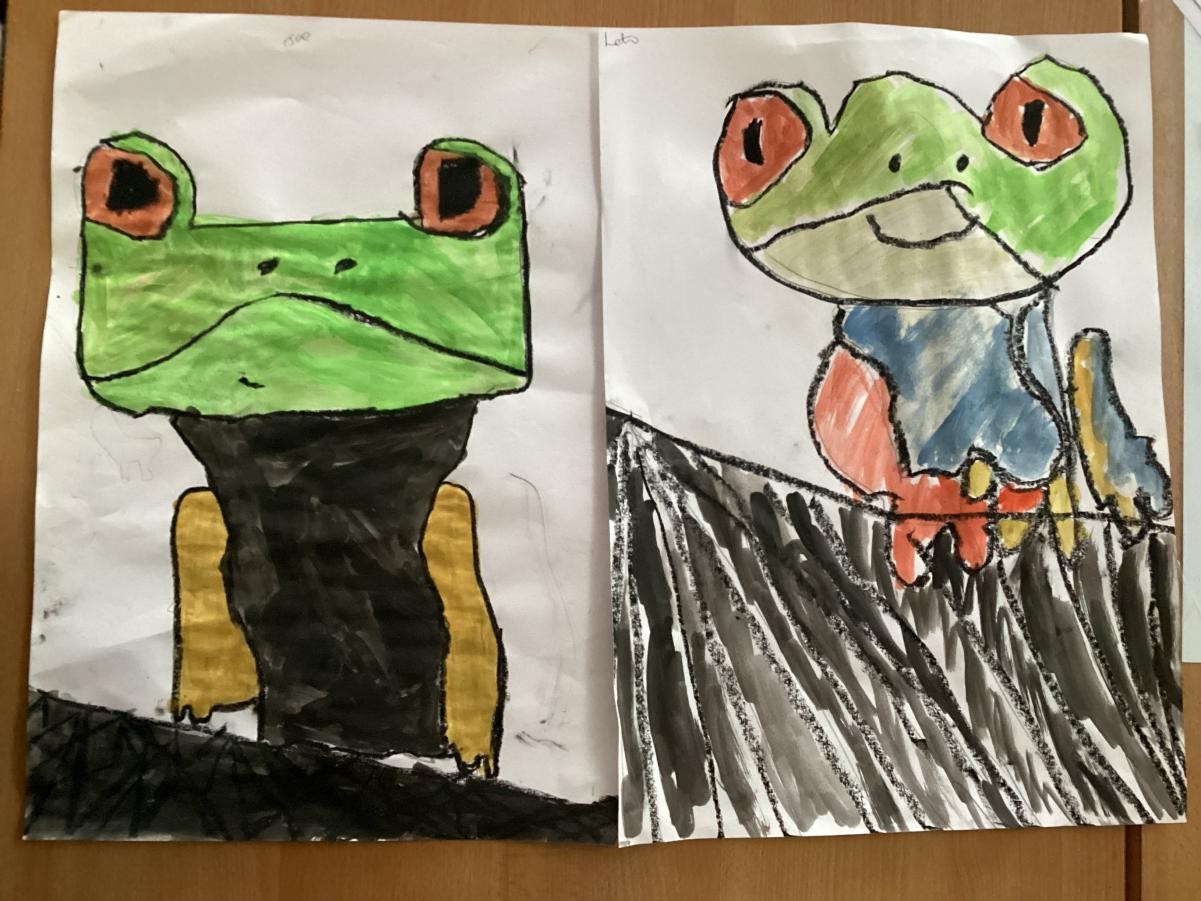 We used oil pastels and water colour paints. 