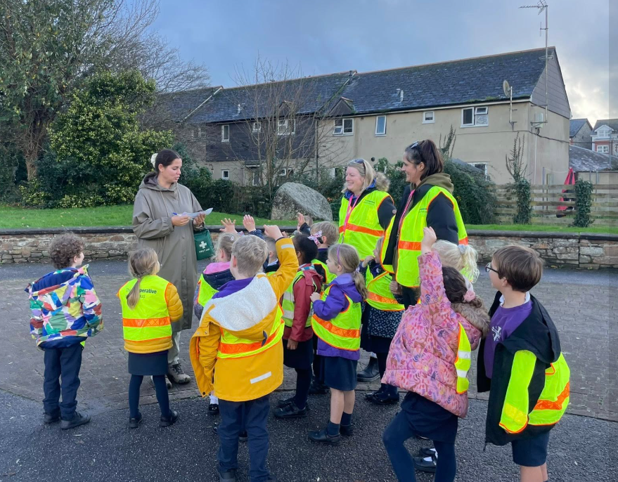 The children went to the local park in Wadebridge to collect data.