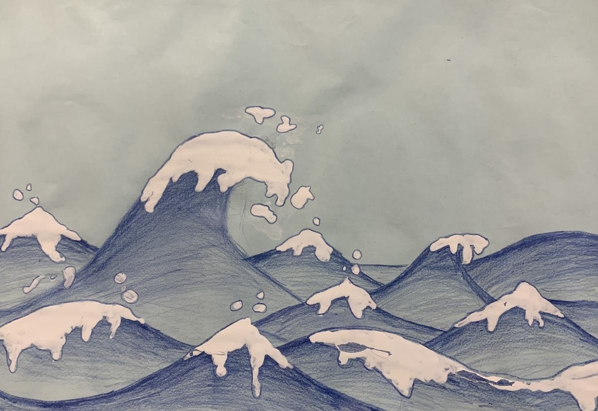 Inspired by The Great Wave off Kanagawa, a woodblock print by Japanese ukiyo-e artist Hokusa