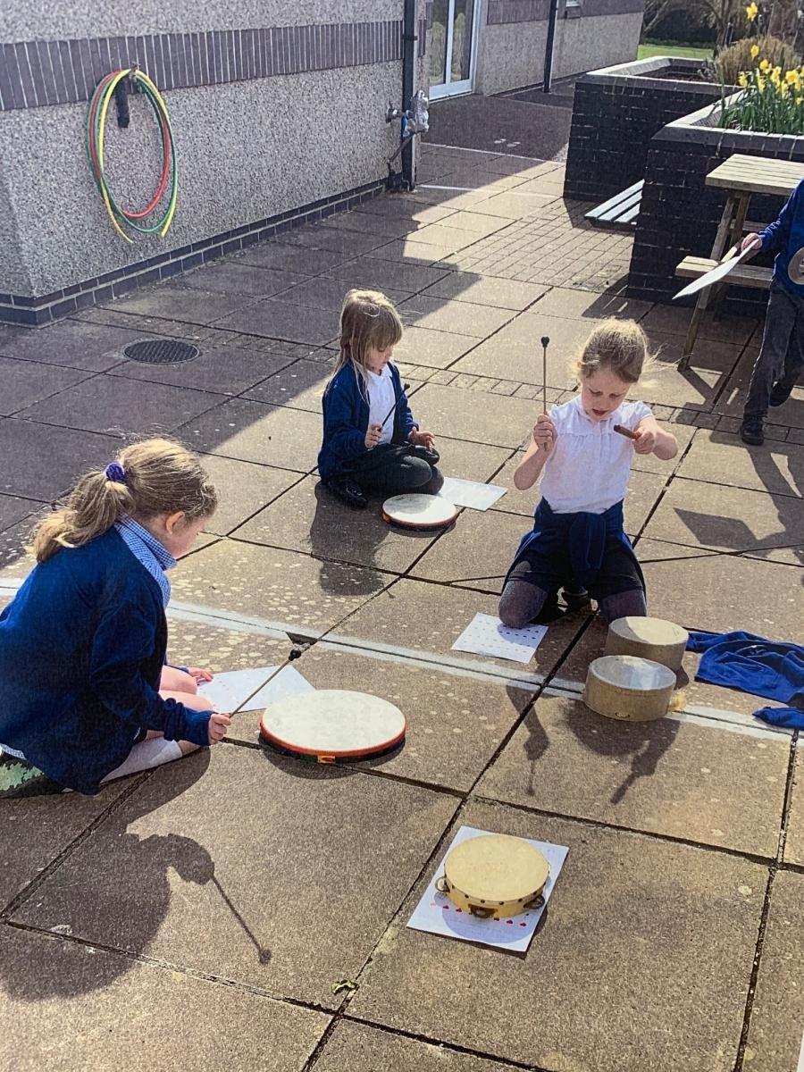 Rehearsing rhythms and melodic compositions.