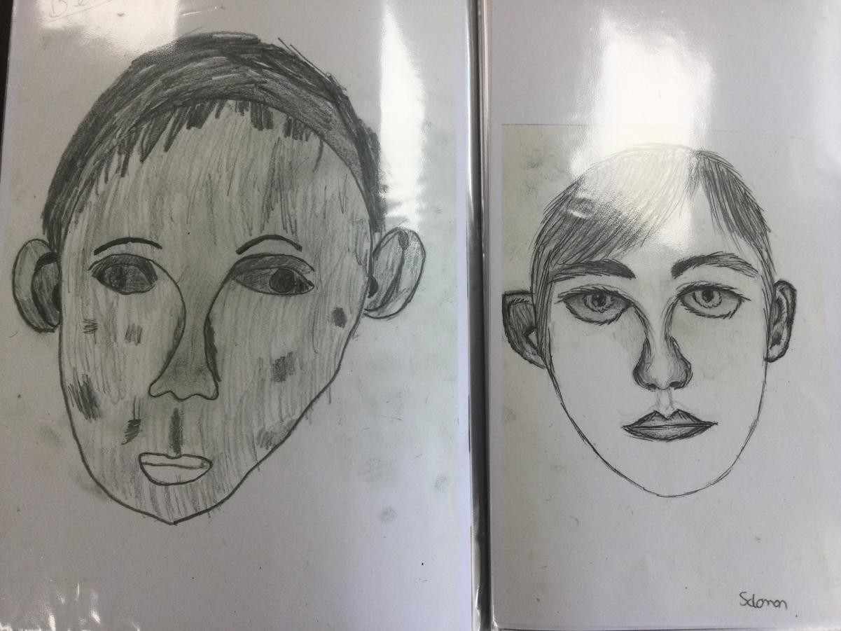 Drawing. Self portraits using various drawing tools.