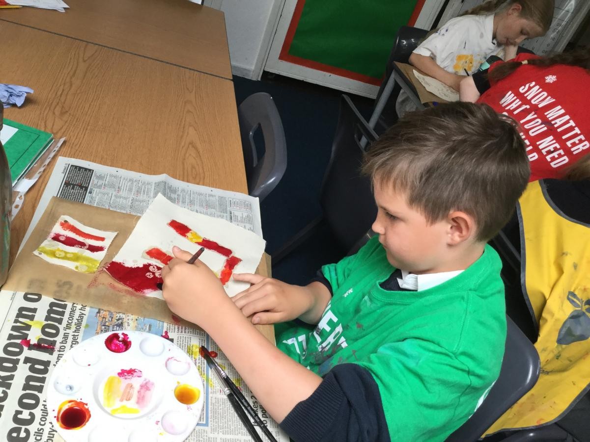 Textiles. Applying dye to our Hepworth inspired batik work