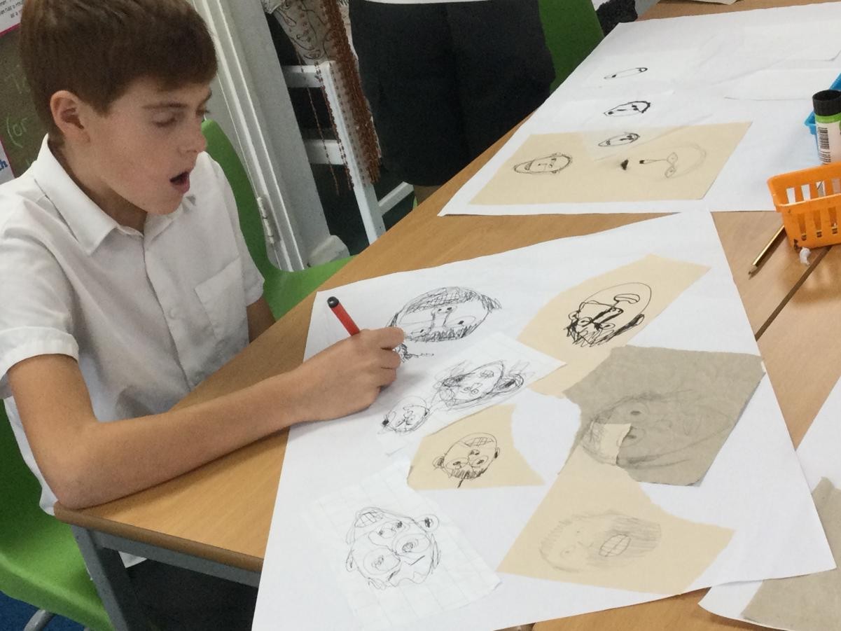 Drawing. Continuous line portraits using various drawing tools.