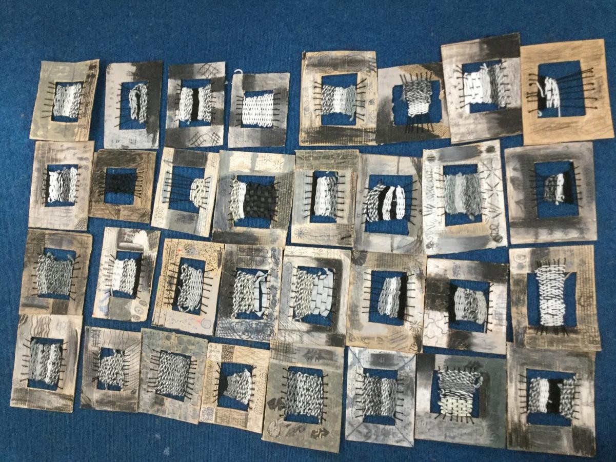 Textiles. Weaving on cardboard looms.