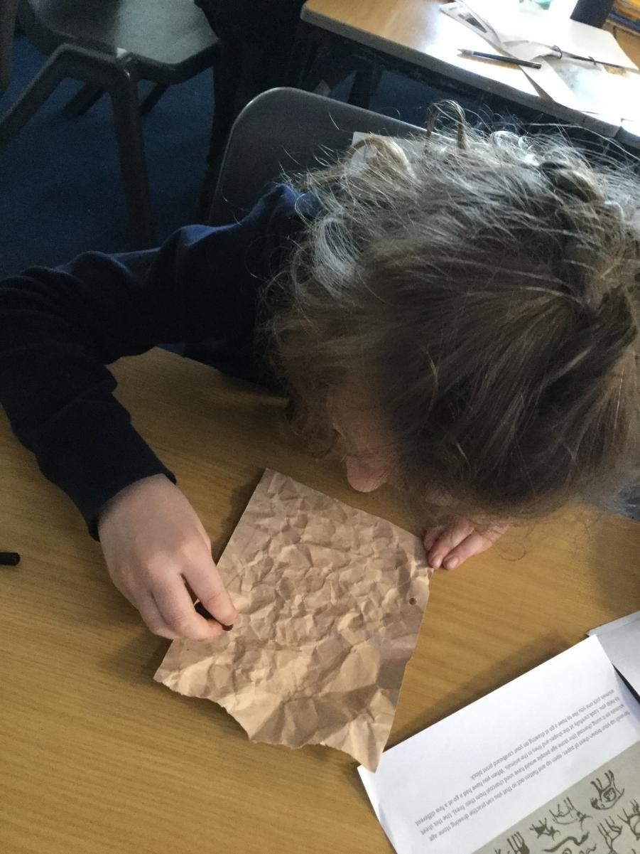 Drawing. Stone age drawings on textured surfaces