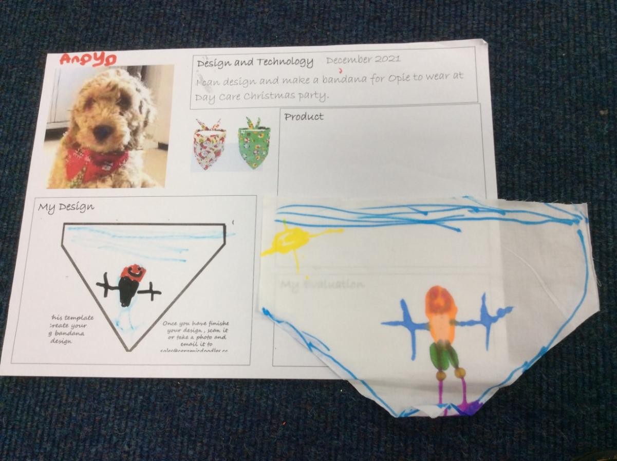 Design and make a Christmas bandana for Opie the dog