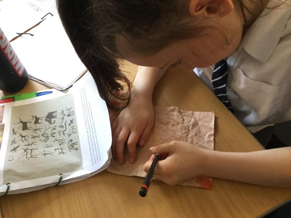 Drawing. Stone age drawings on textured surfaces