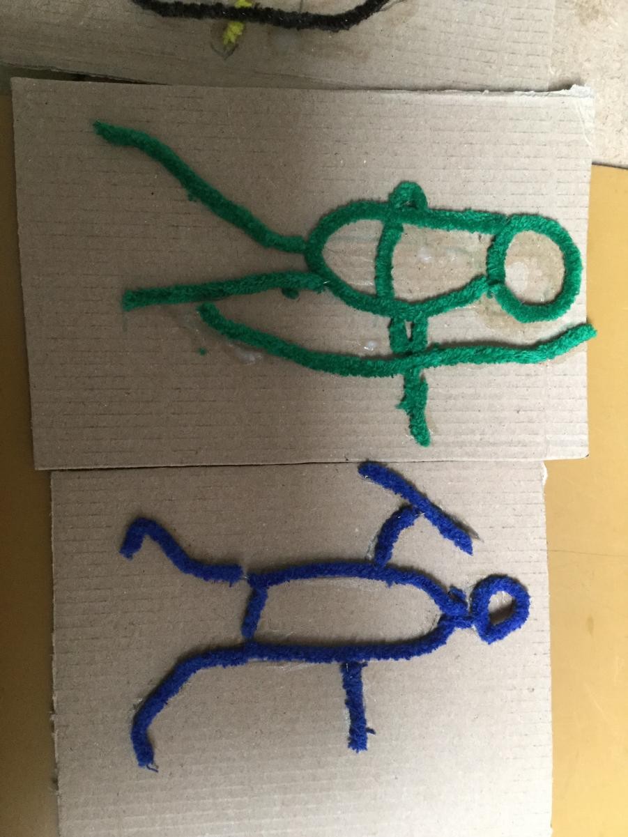 Print. Stone Age print plates using pipe cleaners