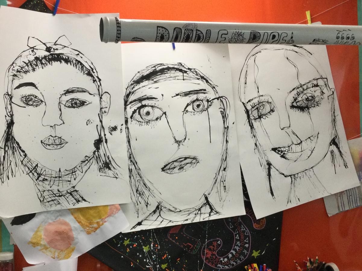 Drawing. A1 continuous line ink portraits.
