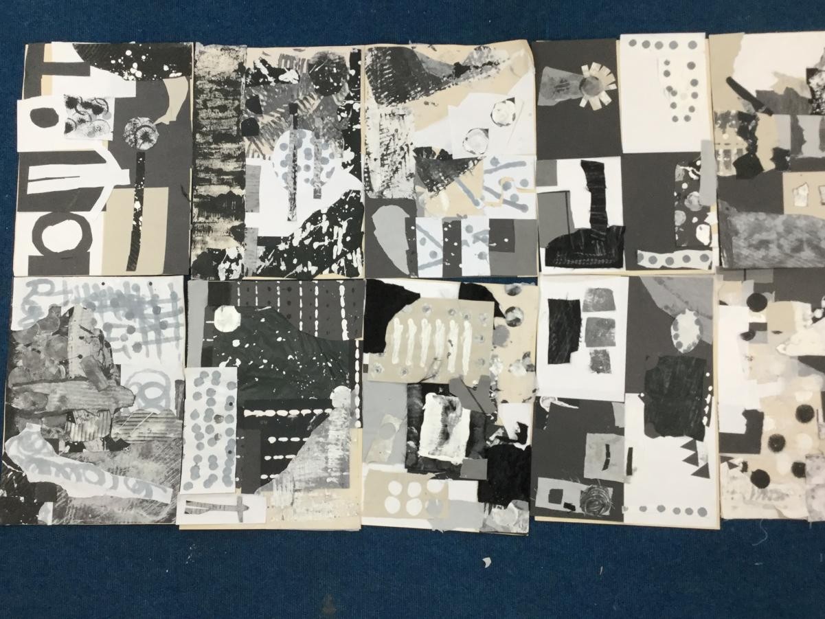 Textiles. Adding stitching and embellishments to collage work.
