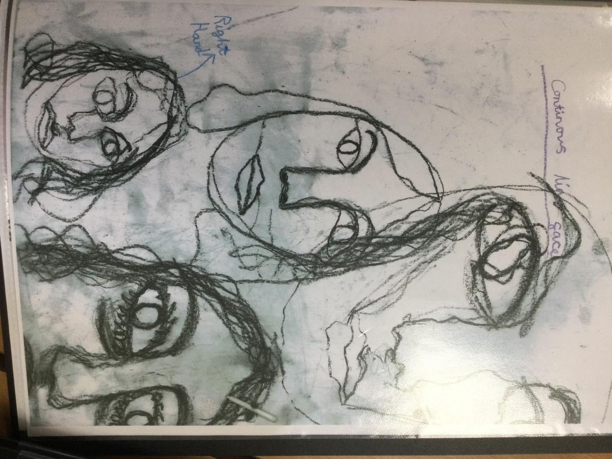 Drawing. Continuous line portraits using various drawing tools.