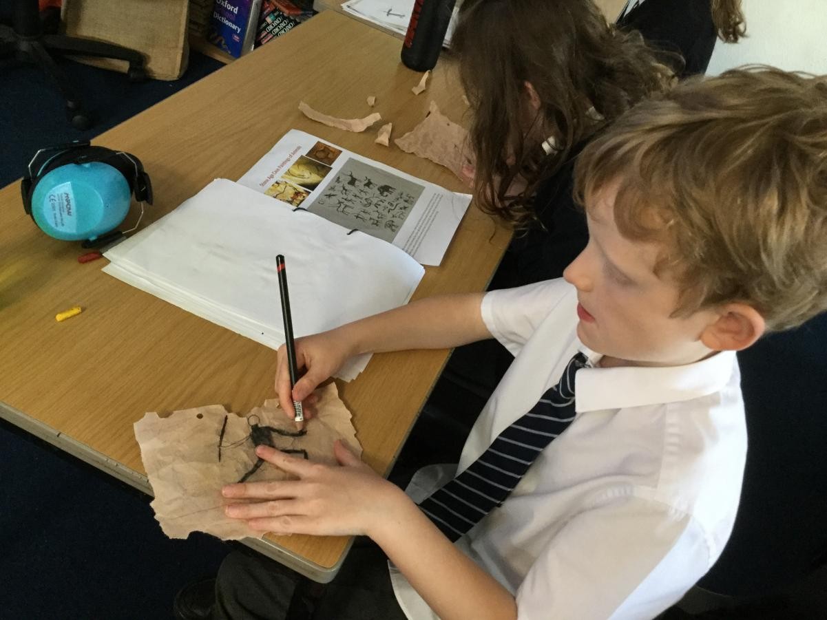 Drawing. Stone age drawings on textured surfaces