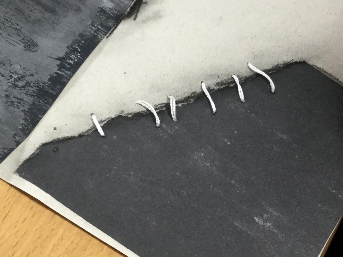 Textiles. Adding stitching and embellishments to collage work.