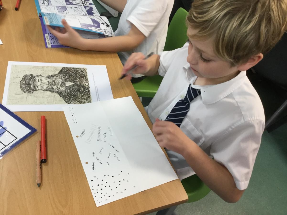 Drawing. Exploring marks made by famous artists.