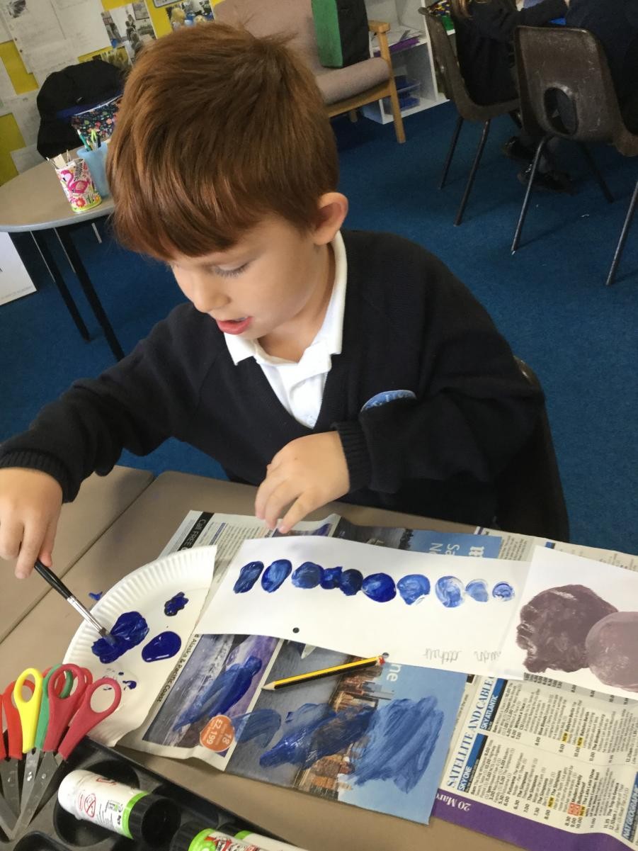 Paint. Creating value scales by adding black and white