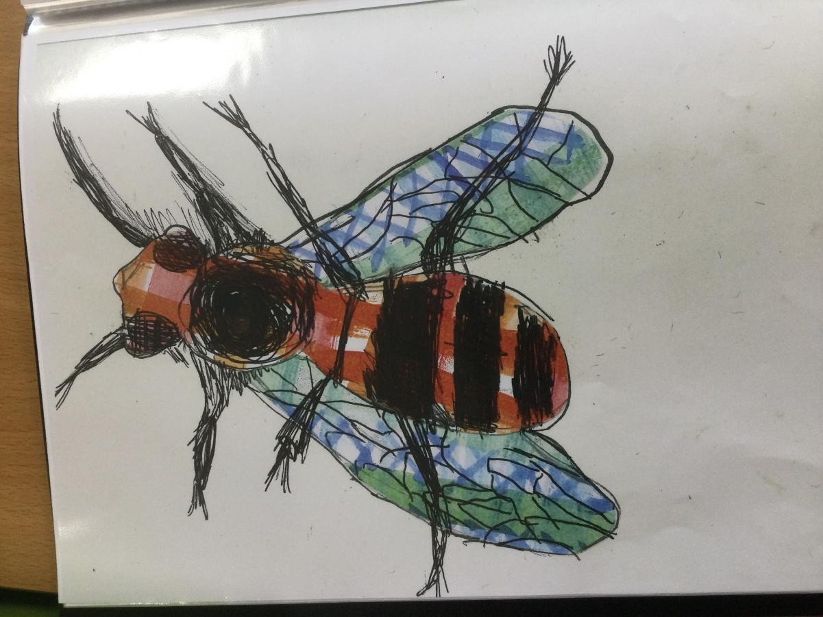 Drawing. Collage and drawing combined.