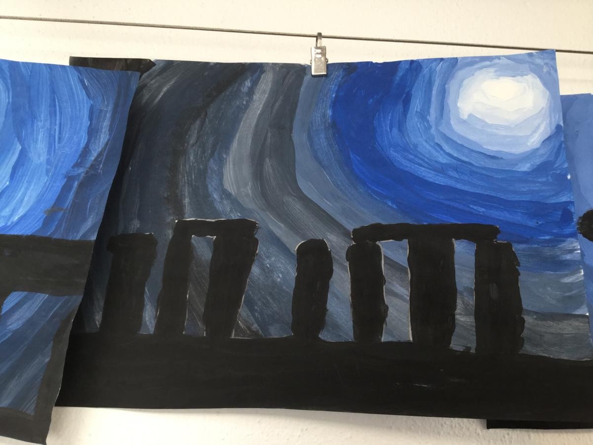 Paint. Mixing tints and shades to create images of Stonehenge