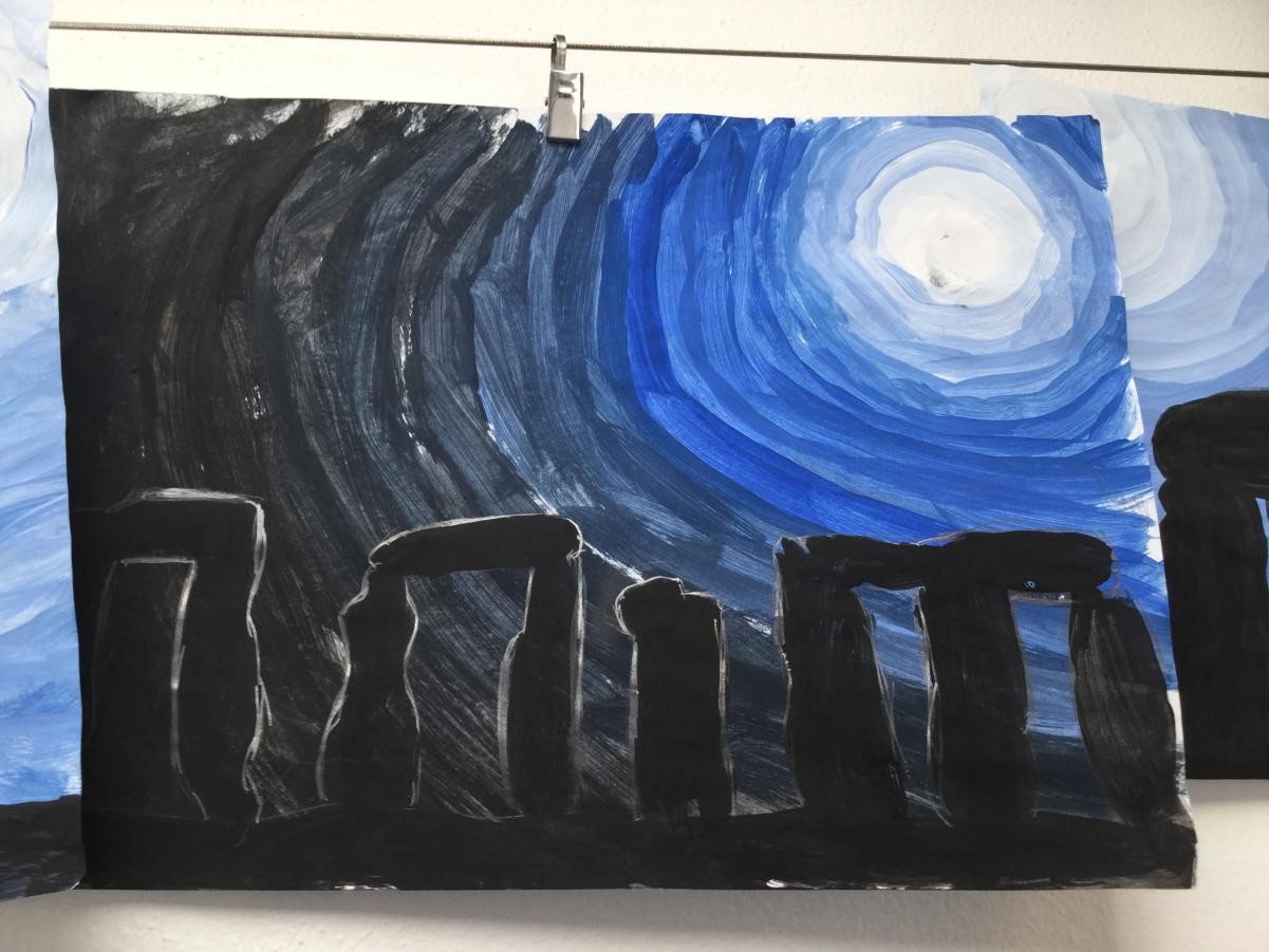 Paint. Mixing tints and shades to create images of Stonehenge