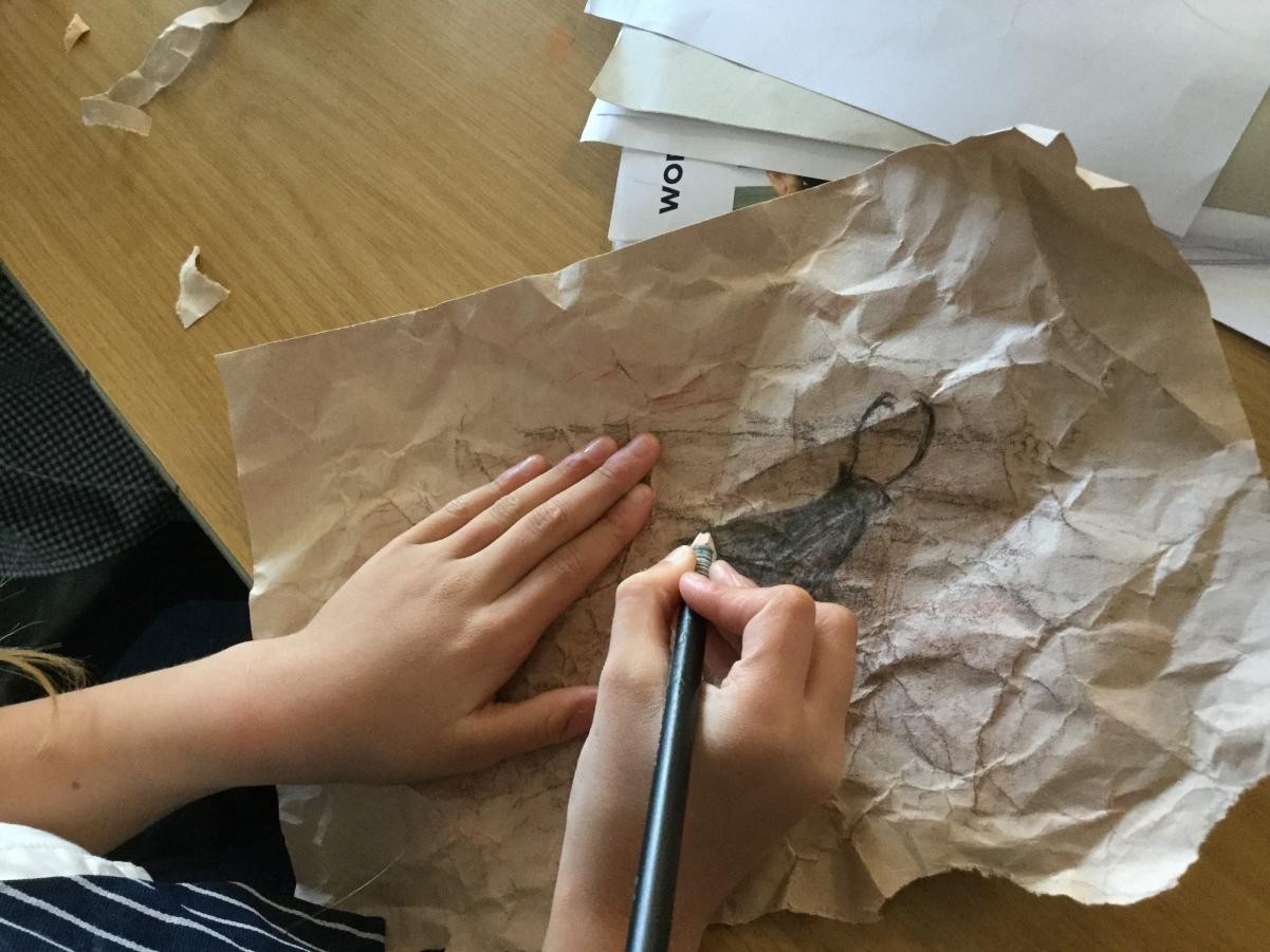 Drawing. Stone age drawings on textured surfaces