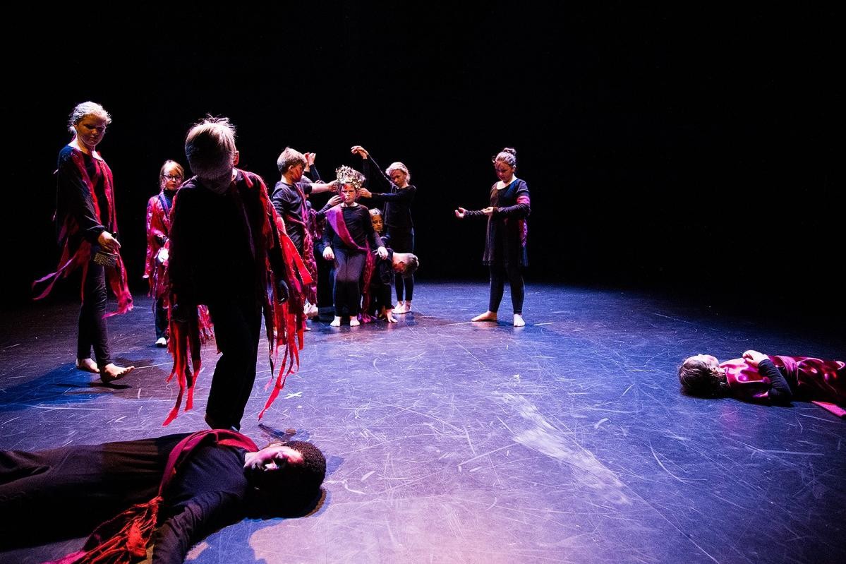 An ensemble performance of Macbeth with Tintagel Primary School at the AMATA at Falmouth University.