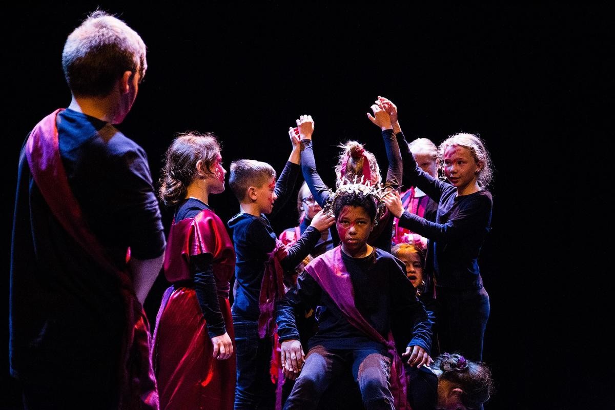 An ensemble performance of Macbeth with Tintagel Primary School at the AMATA at Falmouth University.
