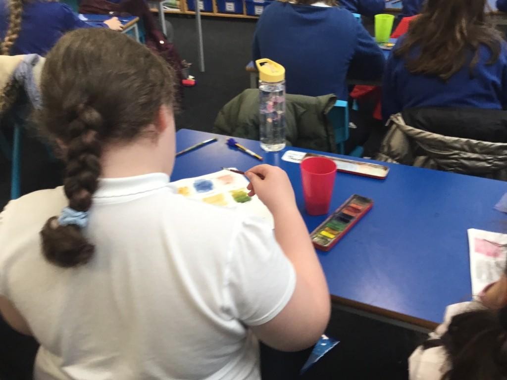 Year 5 practicing the skills of blending and tonal grading with watercolour!