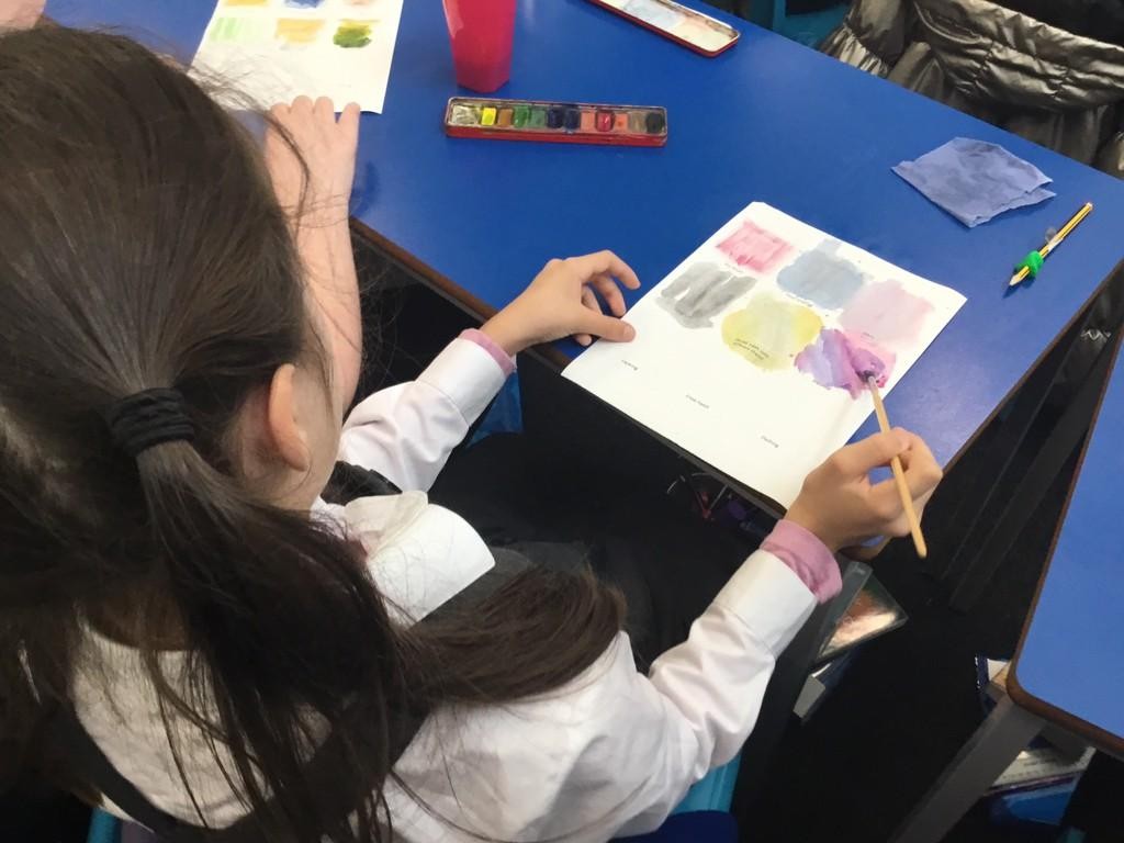 Year 5 practicing the skills of blending and tonal grading with watercolour!