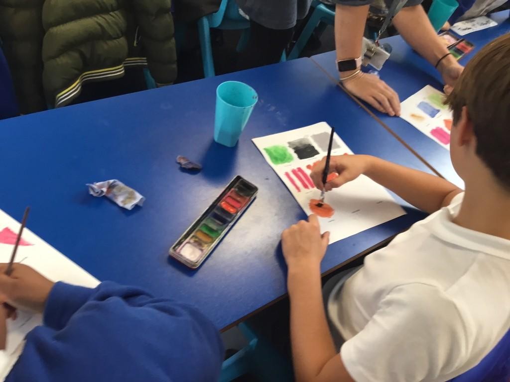 Year 5 practicing the skills of blending and tonal grading with watercolour!