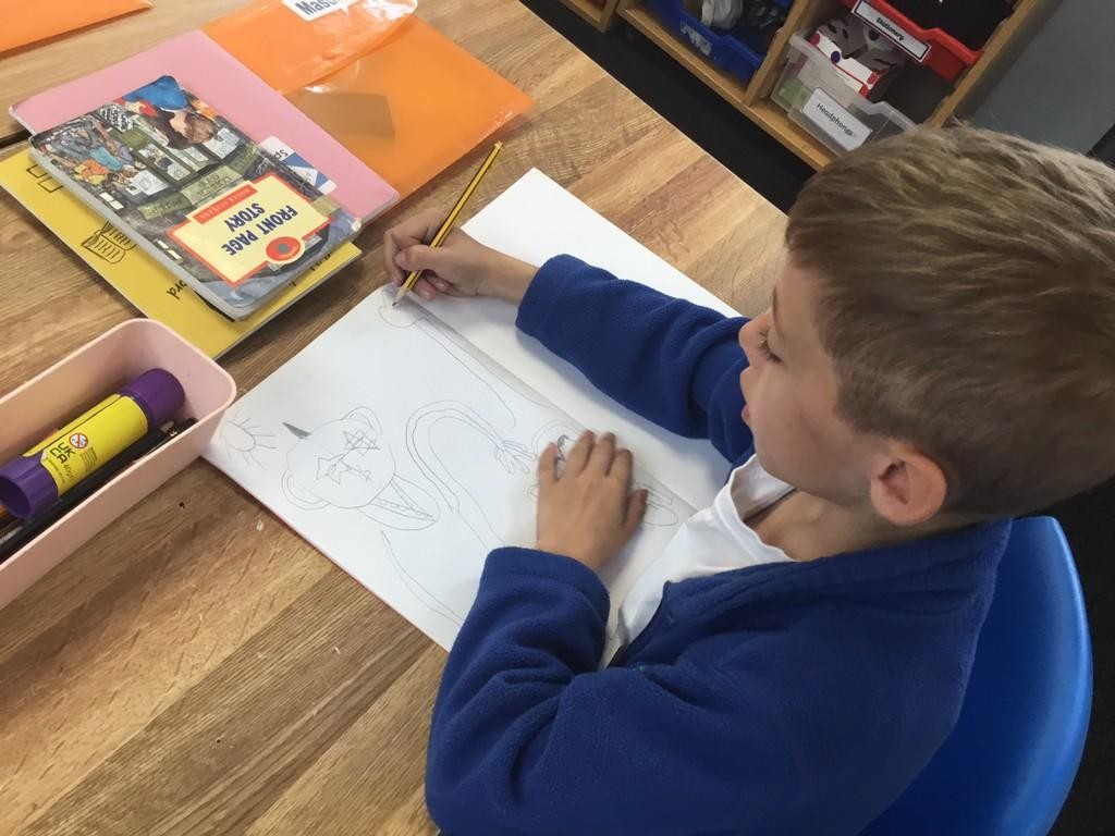 Year 3 sketching in the style of Carl Giles and shading!